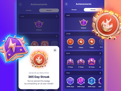 Sweatcoin: Achievements achievement badges awards product design user interface design