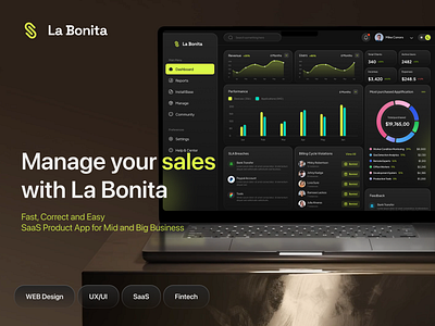 SaaS Dashboard fintech app LaBonita (Concept) @design @dribbble @remote @ui @vasilkooov adaptive design app design business design dark version dashboard fintech manage app mobile app design pc design saas sales app user interface uxui web app design web design