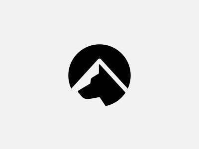 Mountain & Dog Logo abstract branding camp clever dog german shepherd hidden identity logo mark minimalist monochrome mountain nature negative space pet simple smart sun symbol