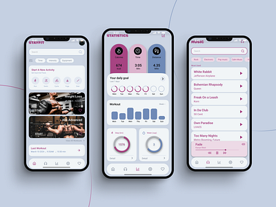 Fitness App UI app application blue design fitness pink ui ux workout