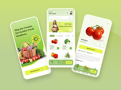 Fresh Fast Track: Quick Commerce for Quality Greens app ui delivery app design agency food app fresh vegetable app green app home delivery app indian design agency mobile app mobile homescreen onboarding app ui user interface ux ux ui vegetable delivery app