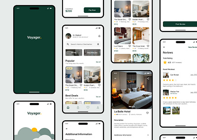Voyager - Hotel Booking & Ticket Purchasing Mobile App destination hotel hotel booking mobile app mobile design online booking ticket ticket purchase travel travelling ui