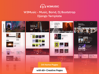 W3Music - Music, Band, Dj Bootstrap Django Template animation bootstrap branding creative design django graphic design illustration logo motion graphics product design social media post template ui uiux user experience user interface web design web development website