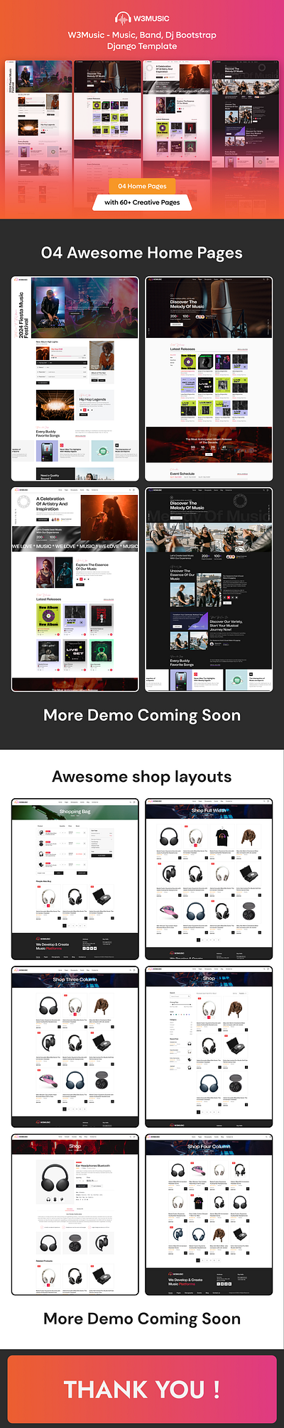 W3Music - Music, Band, Dj Bootstrap Django Template animation bootstrap branding creative design django graphic design illustration logo motion graphics product design social media post template ui uiux user experience user interface web design web development website