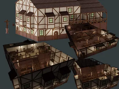 House kitbash 3d building gameready house kitbash lowpoly travern