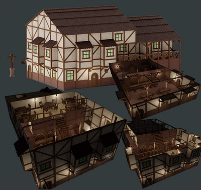 House kitbash 3d building gameready house kitbash lowpoly travern