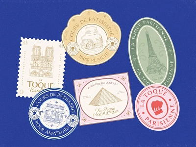 Stamps Paris - La Toque Parisienne badge branding design eiffel eiffel tower graphic design illustration illustration le louvre le louvre logo notre dame paris paris chic paris illustration patisserie pyramide du louvre stamps tour eiffel typography vector