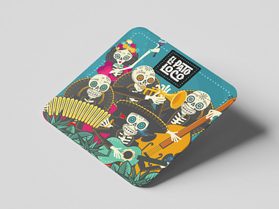 Coasters for El Pato Loco bar branding coaster dia de muertos illustration mexican food misic musicians restaurant vector art