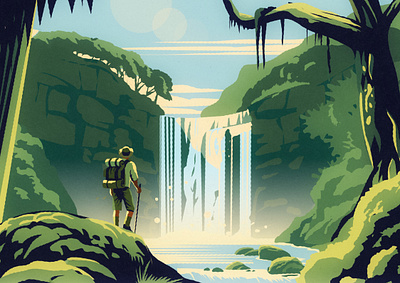 Waterfall: personal work explorer forest illustration jungle landscape plants rocks texture water waterfall