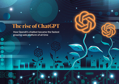 The rise of ChatGPT chatbot chatgpt concept editorial illustration magazine science tech technology