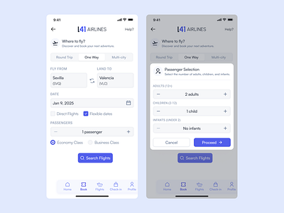 Passenger Selection UI Design for L41 Airlines - Flight Booking booking counter input figma flight input mobile mobile app mobile ui modal segmented control ui