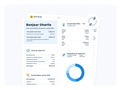 French Payslip made simple 📄 3d brand branding chart data data viz design hr illustration minimal minimalist number payfit payroll payslip sync thomas michel website