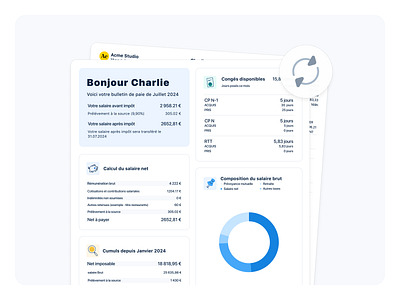 French Payslip made simple 📄 3d brand branding chart data data viz design hr illustration minimal minimalist number payfit payroll payslip sync thomas michel website