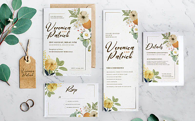 Floral Wedding Invitation Templates graphic design illustration invitation photoshop save the date templates wedding