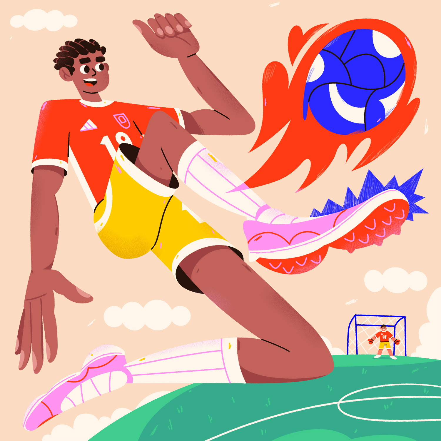 Football 2d art ball campiones cartoon character editorial euro football funny hit illustration spain sport