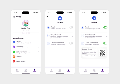Account Settings → Security app app design crypto design mobile product design ui ux design web3