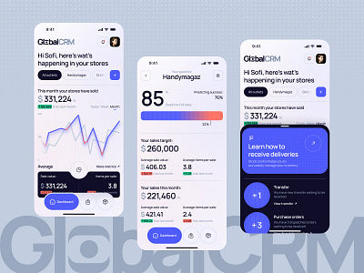 Design of a modern mobile app. CRM / Fintech blue charts colorful design crm design logo finance fintech industry mobile app modern design trends ui uiux design user friendly application