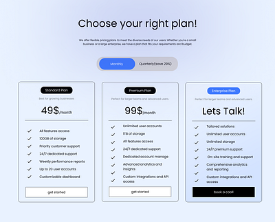 Pricings for a SaaS product ui