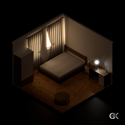 Isometric Room bed bedroom cloth fabric house interior isometric