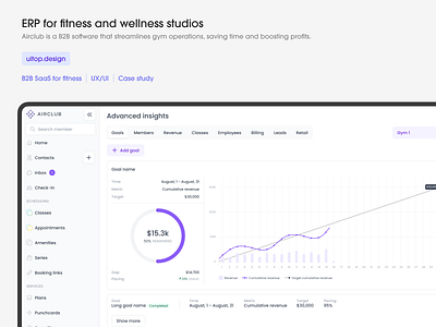 We created UX/UI SaaS for fitness and wellness studios dashboard design erp figma gym saas ui uitop uiux ux vertical erp wellness