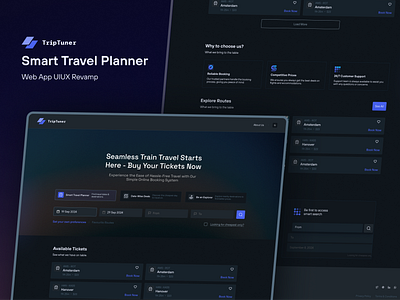 Trip Tuner - Smart Travel Planner 3d animation booking branding design graphic design illustration logo minimal motion graphics ticket booking train booking train ticket travel plan traveling company trip web app typography ui ui design vector