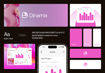 Dinamix Visual Identity app branding bright clean design fireart identity pink purple ui ux vi