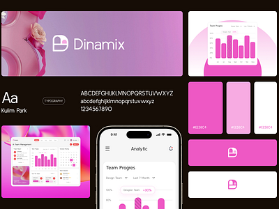 Dinamix Visual Identity app branding bright clean design fireart identity pink purple ui ux vi