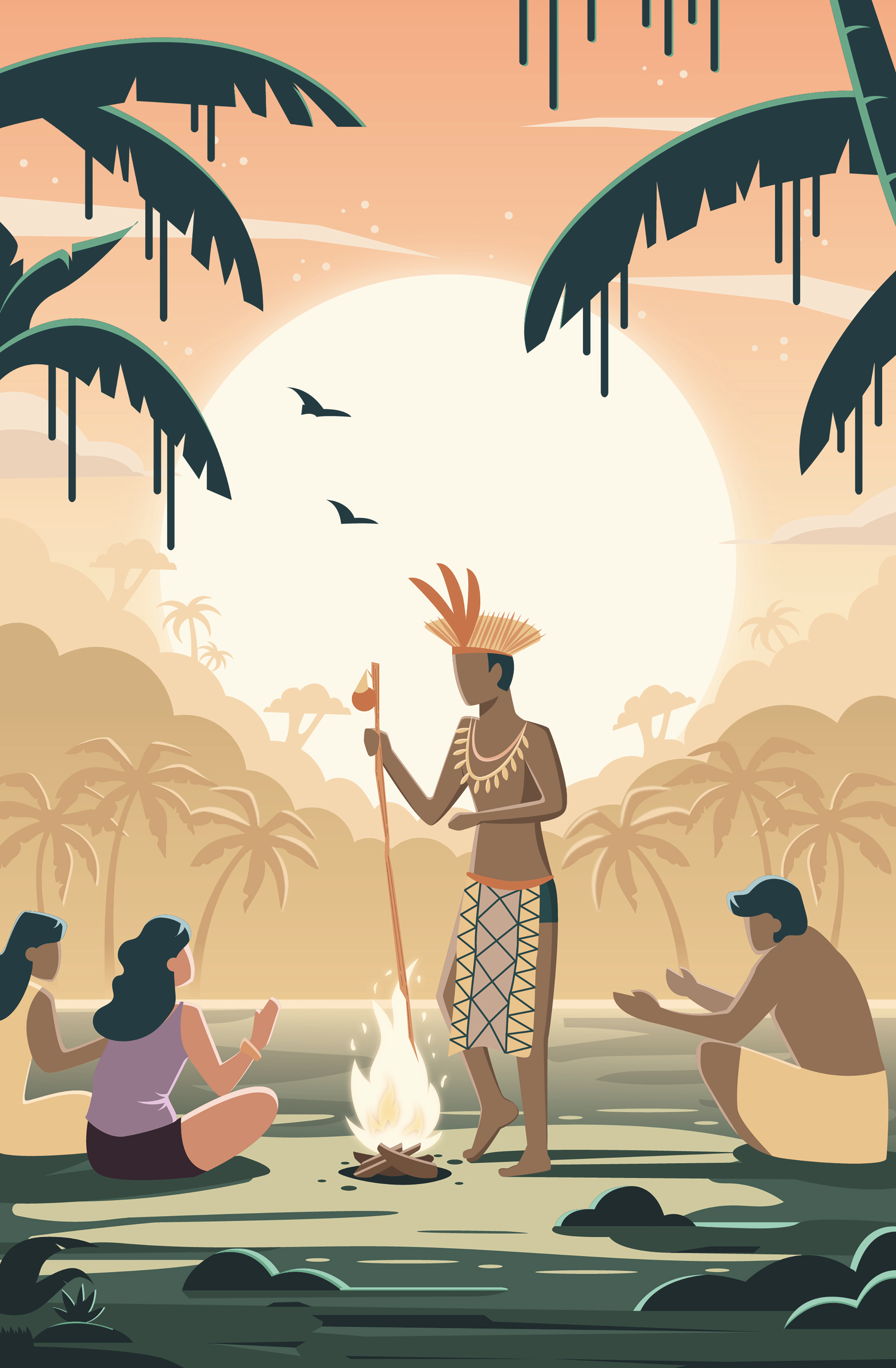 Indigenous ritual brazil ceará concept art dusk editorial illustration illustration indigenous