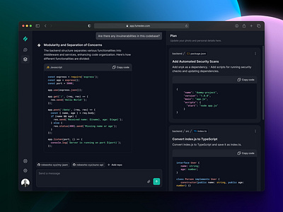 AI Coding Assistant (Dark) ai chatbot code editor dark theme developer ide software ui