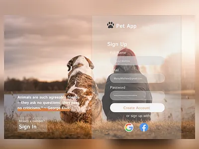 Dailyui 001 - Sign Up page for a pet website app #DailyUi dailyui dailyui001 design signup ui website