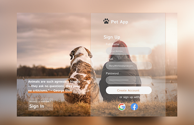 Dailyui 001 - Sign Up page for a pet website app #DailyUi dailyui dailyui001 design signup ui website