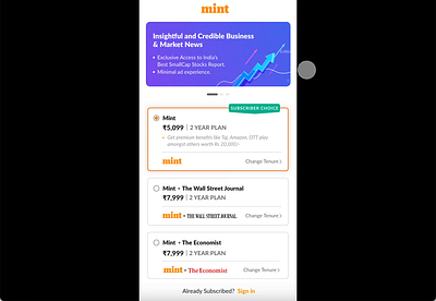 Why Subscribe to Mint? adobe xd animation app appdesign figma media news ui