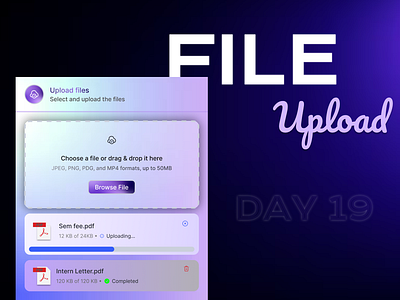 Day 19 of 100 Days Daily UI Challenge: File Upload Design 100 days challenge cleandesign creativedesign dailyui dailyuichallenge day19 figma fileupload fileuploadui interactiondesign interfacedesign moderndesign progressbar uidesign uitrends uploaddesign userexperience uxdesign webdesign