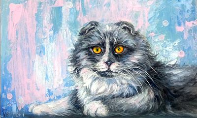 A Stunning Fluffy Cat Portrait by a Ukrainian Artist art cat cute painting pet portrait ukraine