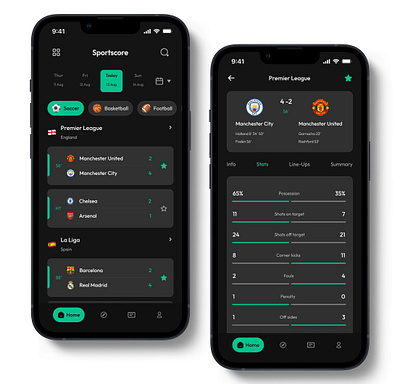 Live score mobile App ui ui design