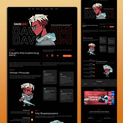 DavidGMI - A Web3 KOL Landing Page Website 3d animation azuki crypto portfolio elementor gr illustration landing page inspo nft ui web3 website design