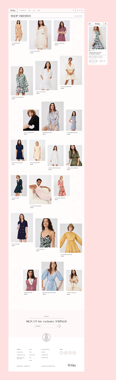 Vêtira PLP & Mobile PDP apparel branding clothing commerce dress fashion feminine girl graphic design logo luxury pink product ui web woman yellow