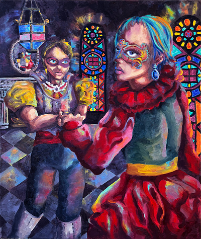 "Bijoux and Armelle" character design fine art illustration modern style oil painting paintings visual arts