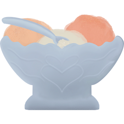 Bowl of Gelato cold dessert food gelato hand drawn hearts ice cream illustration light blue peach spoon sugar vanilla