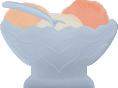 Bowl of Gelato cold dessert food gelato hand drawn hearts ice cream illustration light blue peach spoon sugar vanilla