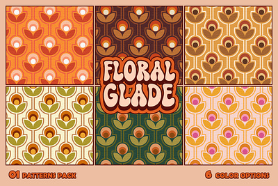 01 Floral Glade Seamless Patterns pack 1970 70s backgrounds floral flowers geometric graphic design groovy kit ornament pack pattern retro seamless set textile texture tools vector vintage
