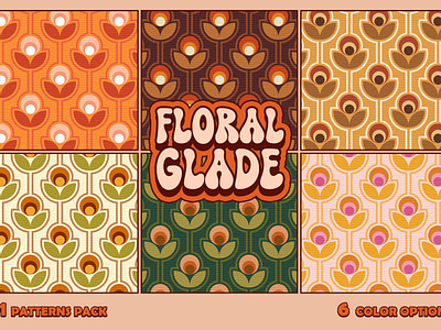 01 Floral Glade Seamless Patterns pack 1970 70s backgrounds floral flowers geometric graphic design groovy kit ornament pack pattern retro seamless set textile texture tools vector vintage