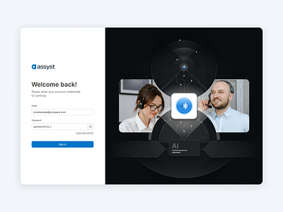 Assyst - Login Screen ai ai illustration ai record ai recorded ai speech dark mode login login screen sign in sign in screen welcome welcome page