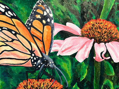 "Monarch on Echinacea Flower" fine arts illustration oil painting visual arts