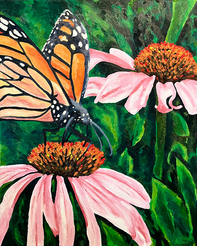 "Monarch on Echinacea Flower" fine arts illustration oil painting visual arts