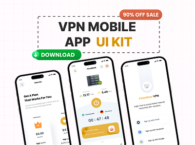 🌐 Download PolarBear VPN Mobile App UI Kit - UI App Design app branding design graphic design illustration logo typography ui ux vector vpn app design