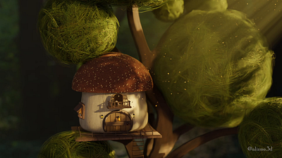 Fantasy Mushroom House in a Healing Forest 🍃🧘 3d 3dillustration 3dmodelling blender motion graphics