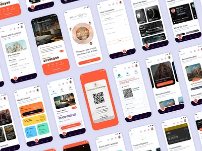 Dream Hostel — A Hostel Management App for College and Universit app design bottom navigation brand design design thinking figma hostel management ui design information architecture landing screen onboarding scrren payment page product design qr code scan splash screen ui user experience design user research ux design visual design