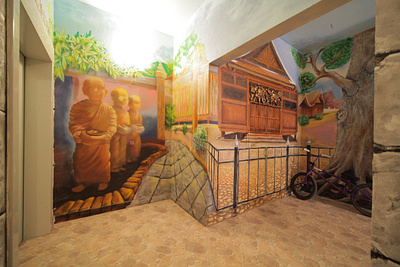 Thailand. Wall painting in private space aerosol building graffiti monach montana mtn paint painting thailand tree wall