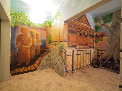 Thailand. Wall painting in private space aerosol building graffiti monach montana mtn paint painting thailand tree wall